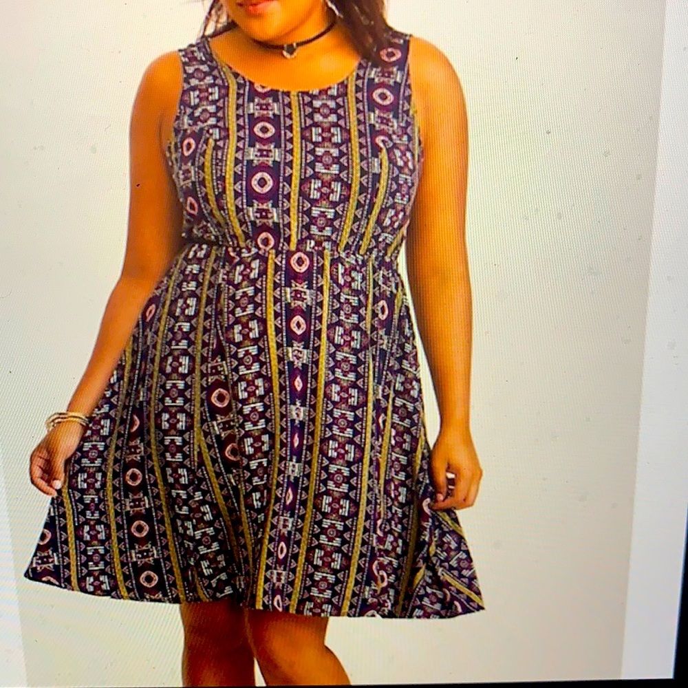 Torrid geo print challis tie bow back skater dress